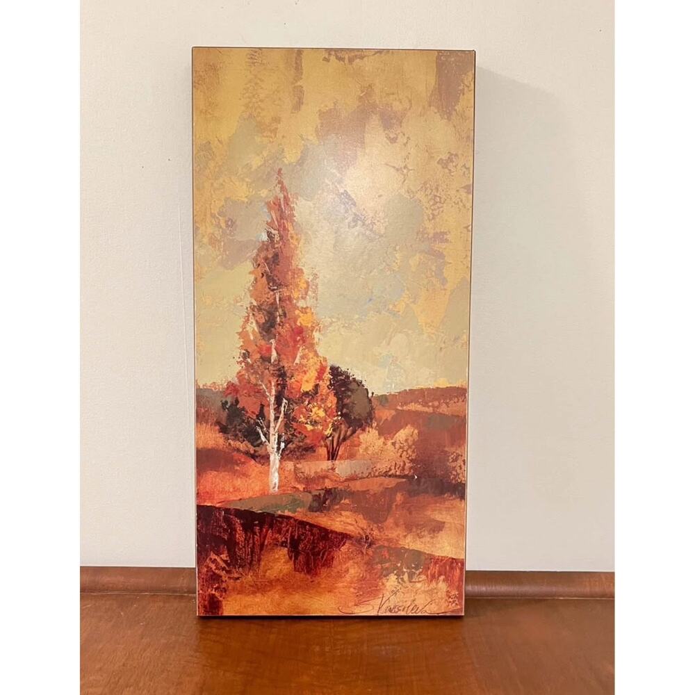 Nature Art 11 x 23 Fall Trees Gold Tones Wall Hanging